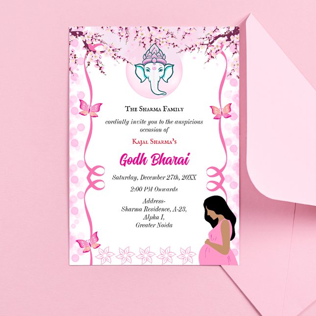 Indian Baby Shower Godh Bharai Hindu Rosa Inbjudningar (Skapare uppladdad)