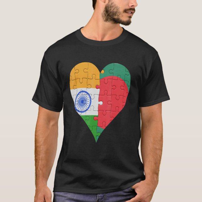 Indian Bengali Flagga Heart T Shirt (Framsida)