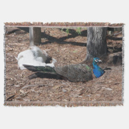 Indian Blue and White Pheasants throw blanket Filt