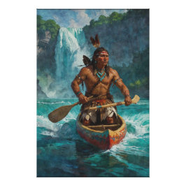 Indian, Canoe och Waterfall Perfect Poster