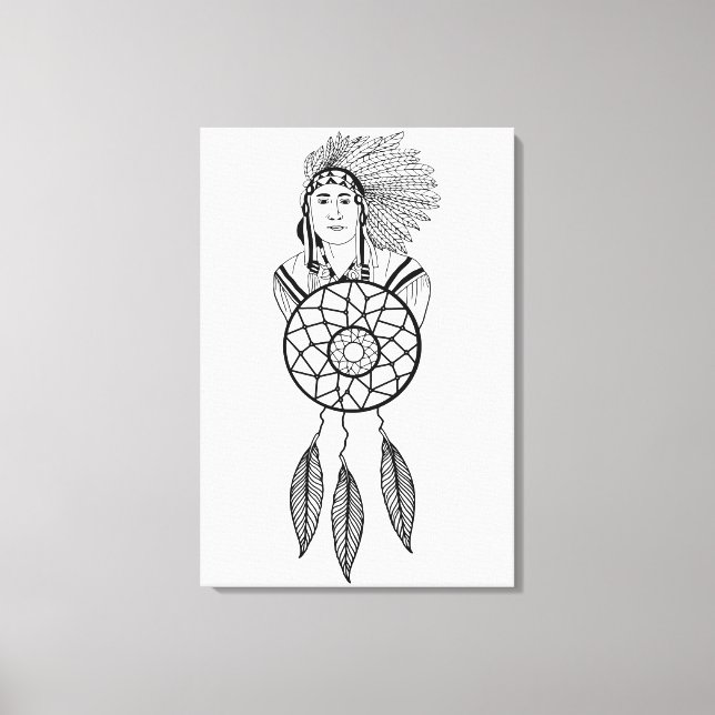 Indian Chief dream Catcher Native American Art  Canvastryck (Framsida)