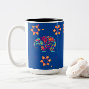 indian elephant Diwali mandala Två-Tonad Mugg