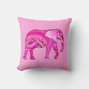 Indian Elephant in a Fuchsia Rosa Arabesque Patter Kudde