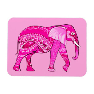 Indian Elephant in a Fuchsia Rosa Arabesque Patter Magnet