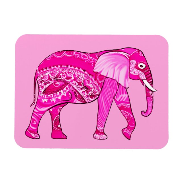 Indian Elephant in a Fuchsia Rosa Arabesque Patter Magnet (Horisontell)