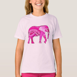 Indian Elephant in a Fuchsia Rosa Arabesque Patter T Shirt
