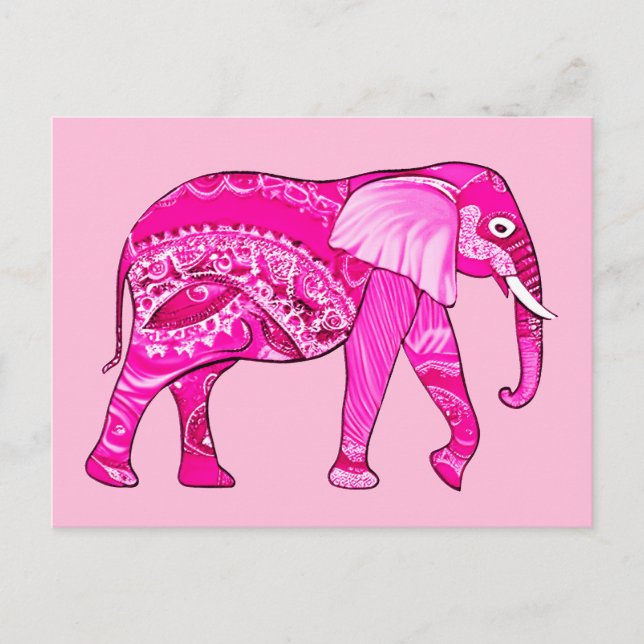 Indian Elephant in a Fuchsia Rosa Arabesque Patter Vykort (Framsida)