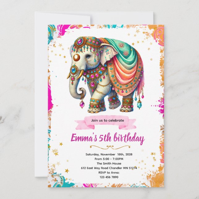 Indian Elephant Party Invitation Inbjudningar (Framsida)