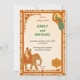 Indian Elephant & Peacock Floral Wedding Invitatio Inbjudningar