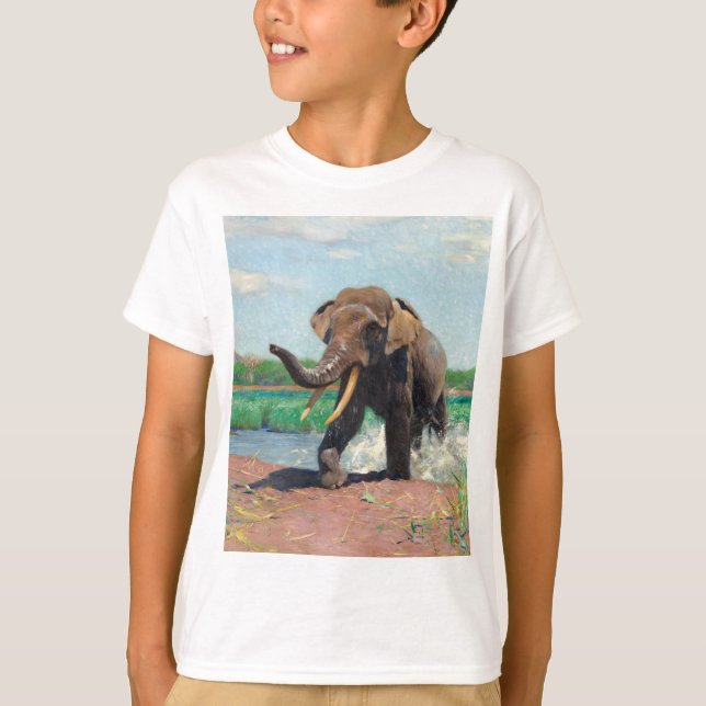 Indian Elephant vid ett Waterhål av Wilhelm Kuhner T Shirt (Framsida)