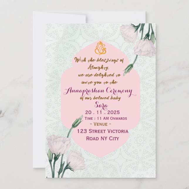 Indian First Rice Feeding Ritual Invitation Card Inbjudningar (Framsida)