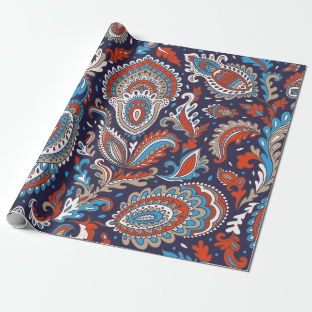 Indian floral paisley medallion pattern. Ethnic Ma Presentpapper (Utrullad)