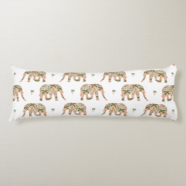 Indian Floral Paisley Ornate Elephants Kroppskudde (Framsidan)