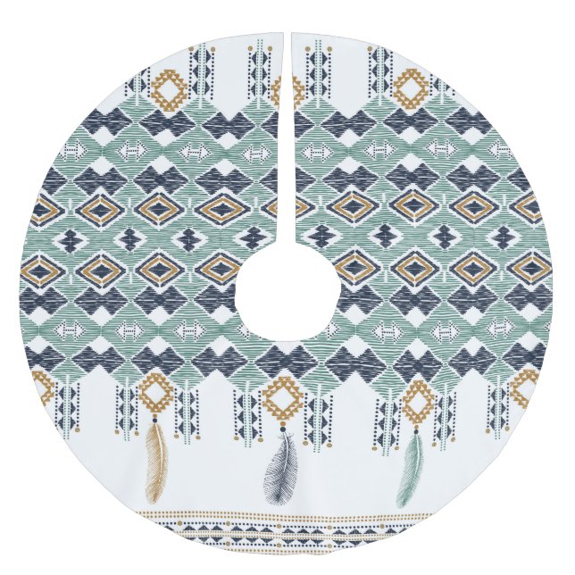 Indian Geometry Seamless Gräns Julgransmatta Borstad Polyester (Framsidan)