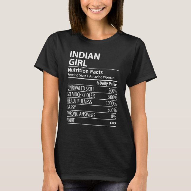 Indian Girl Nutrition Facts  Womens India T Shirt (Framsida)