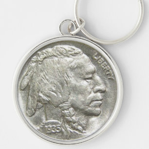 INDIAN HEAD NICKEL RUND SILVERFÄRGAD NYCKELRING