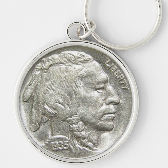 INDIAN HEAD NICKEL RUND SILVERFÄRGAD NYCKELRING (Framsidan)