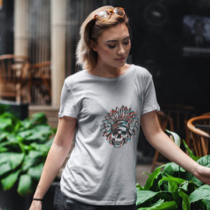Indian Headdress Skull Glitch T Shirt