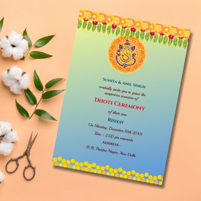 Indian Hindu Boy Dhoti Ceremony Pancha Kattu Inbjudningar (Skapare uppladdad)