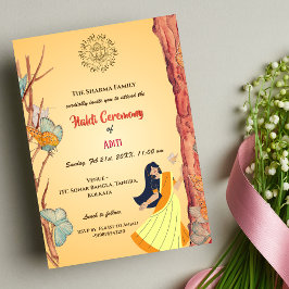 Indian Hindu Bride Haldi Ceremony Butterfly Inbjudningar