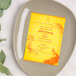 Indian Hindu Groom Haldi Ceremony Peacock Theme Inbjudningar