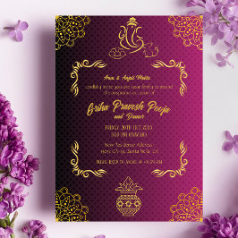 Indian Hindu Houseuppvärmriha Pravesh Golden Inbjudningar