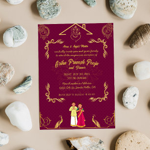 Indian Hindu Houseuppvärmriha Pravesh Golden Inbjudningar