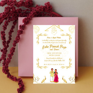 Indian Hindu Houseuppvärmriha Pravesh Golden Inbjudningar