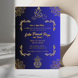 Indian Hindu Houseuppvärmriha Pravesh Golden Inbjudningar