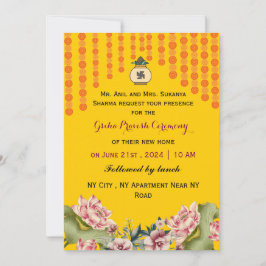 Indian Houseuppvärmning Ceremony Inbjudningar