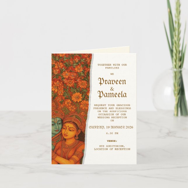 Indian invitation with Radhakrishna Mural painting Meddelande (Framsida)