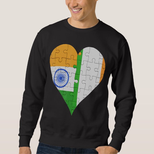Indian Irish Flagga Heart Lång Ärmad Tröja (Framsida)