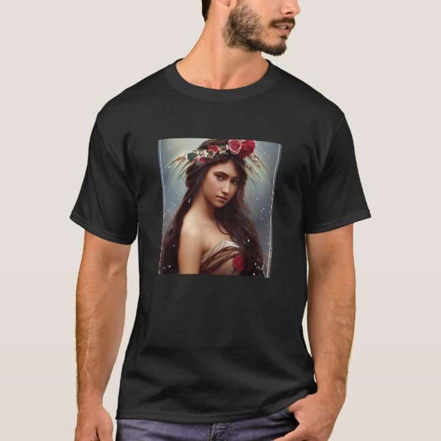 Indian Native American Young Woman and Roses Nouve T Shirt (Framsida)