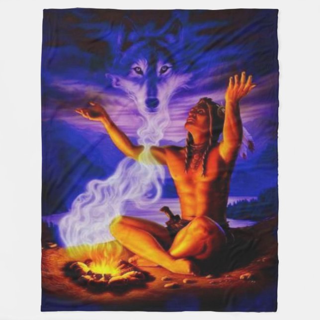INDIAN och VARG Fleecefilt (Framsidan)