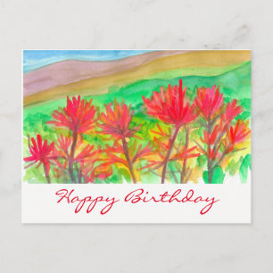 Indian Paintbrush Watercolor Glad Födelsedag Vykort