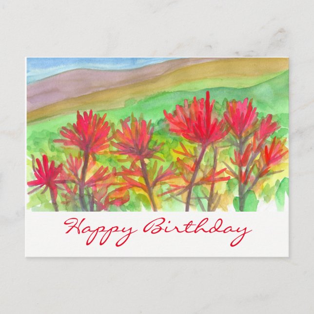 Indian Paintbrush Watercolor Glad Födelsedag Vykort (Framsida)