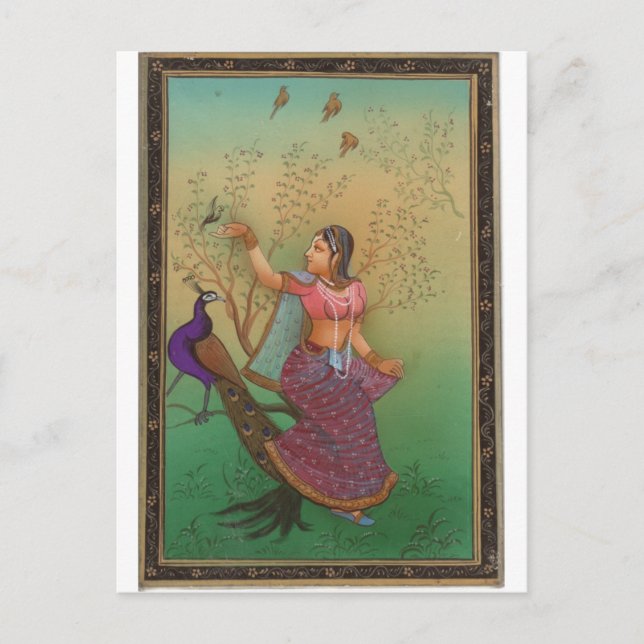 INDIAN PAINTING-DAM I PEACOCK GARDEN VYKORT (Framsida)