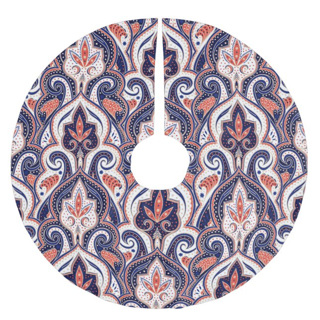 Indian Paisley: Blommigt Medallion Seamless. Julgransmatta Borstad Polyester (Framsidan)