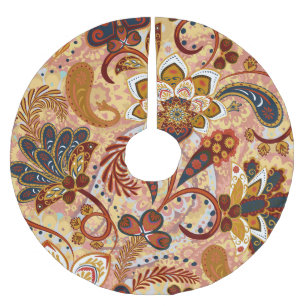 Indian Paisley: Blommigt Vintage Brown Julgransmatta Borstad Polyester
