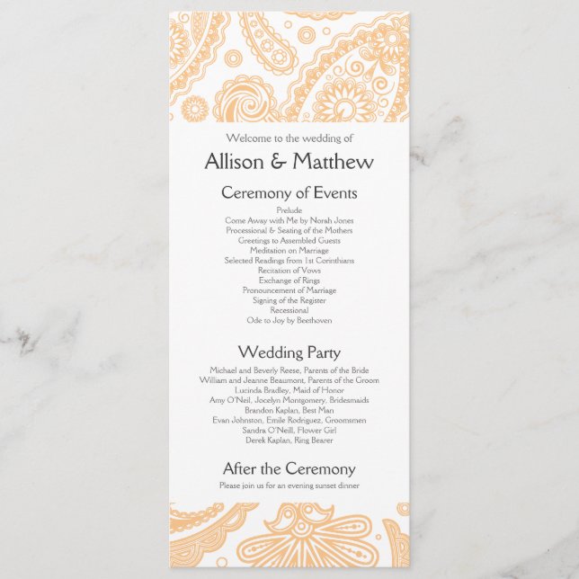 Indian Paisley Bröllopsprogram Program (Framsida)