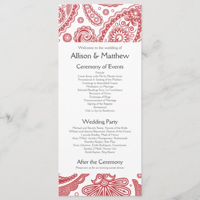 Indian Paisley Bröllopsprogram Program (Framsida)