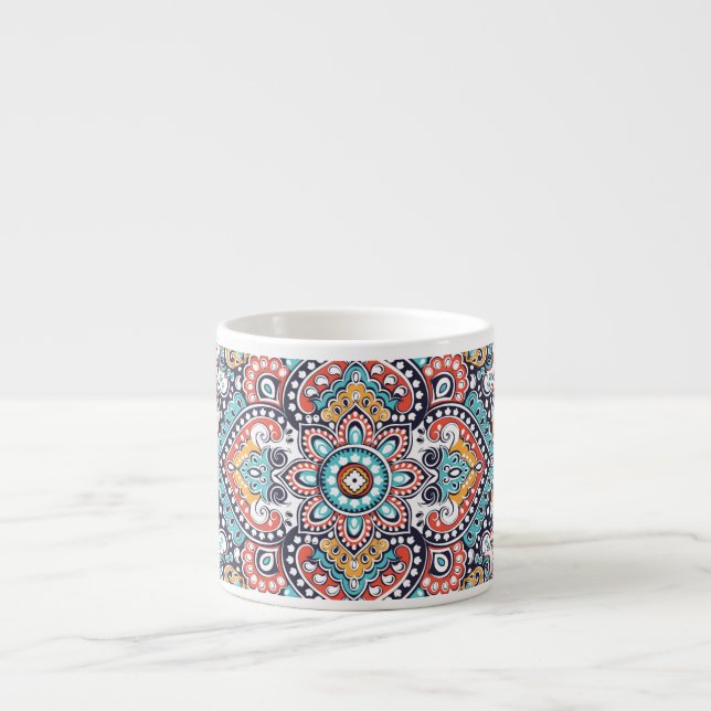Indian Paisley: Ethnic Mandala Mönster Espressomugg (Framsidan)