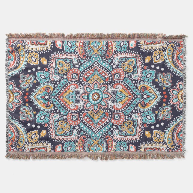 Indian Paisley: Ethnic Mandala Mönster Filt (Framsidan)