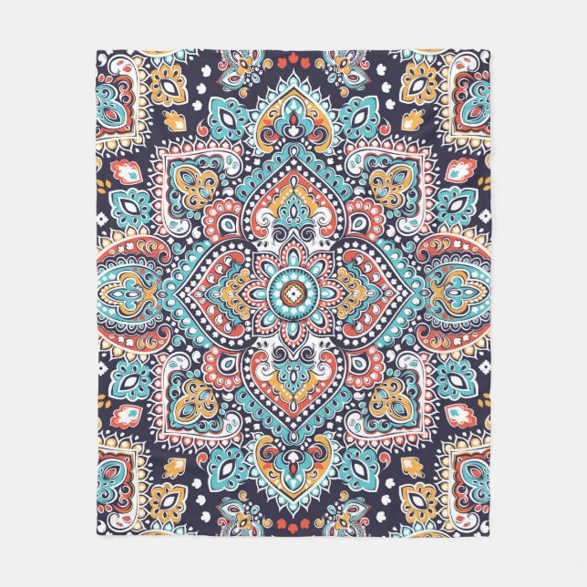 Indian Paisley: Ethnic Mandala Mönster Fleecefilt (Framsidan)