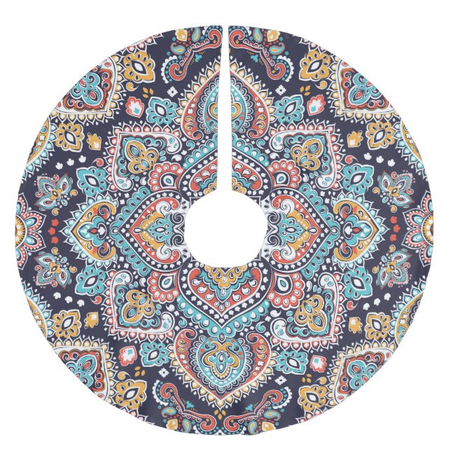 Indian Paisley: Ethnic Mandala Mönster Julgransmatta Borstad Polyester (Framsidan)