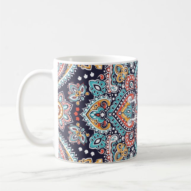 Indian Paisley: Ethnic Mandala Mönster Kaffemugg (Vänster)