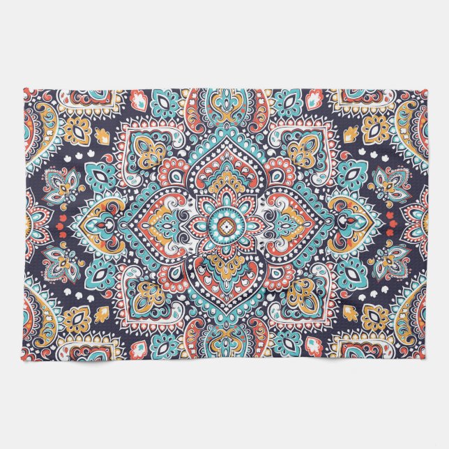Indian Paisley: Ethnic Mandala Mönster Kökshandduk (Horisontell)