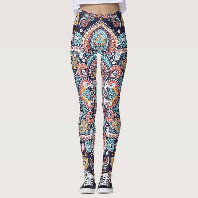 Indian Paisley: Ethnic Mandala Mönster Leggings (Framsida)