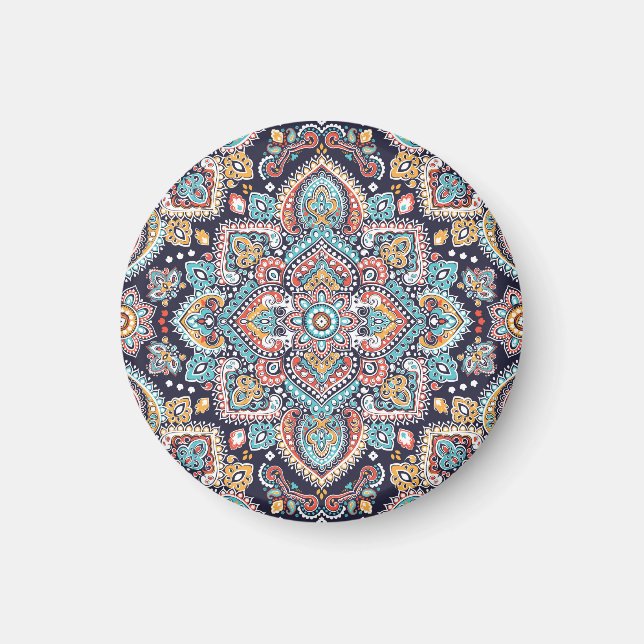 Indian Paisley: Ethnic Mandala Mönster Magnet (Framsidan)
