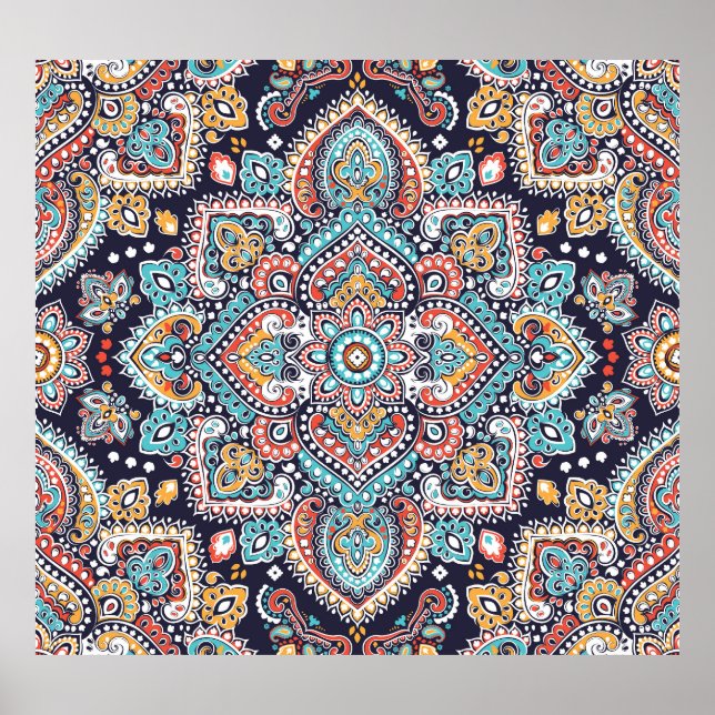 Indian Paisley: Ethnic Mandala Mönster Poster (Framsidan)